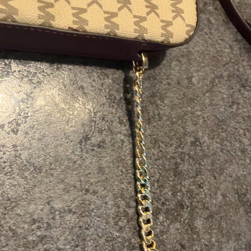Michael Kors Beige Monogram Crossbody Bag with Brown Trim - Picture 3 of 4